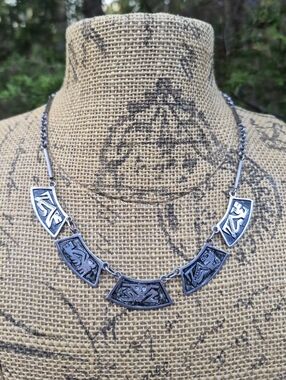 Vintage Sterling Silver Peruvian Dragon Story Teller Collar Panel Necklace
